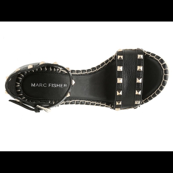 Marc Fisher Kegan Espadrille Wedge Sandals 9.5 black VALENTINO ROCKSTUD INSPIRED - Picture 5 of 8